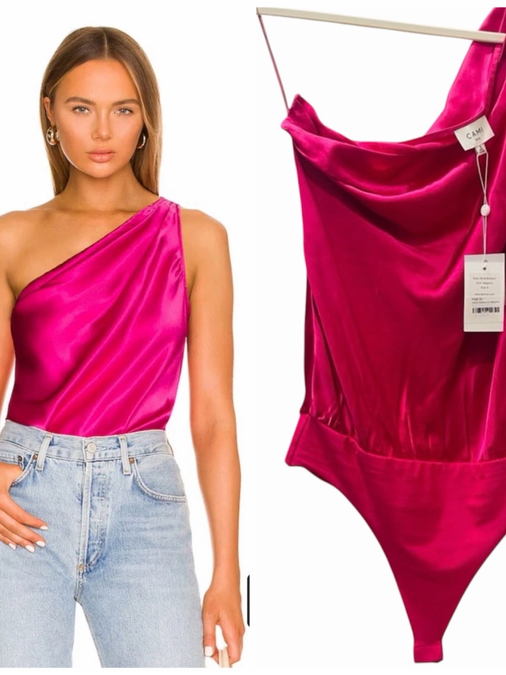 NWT Cami NYC Darby Silk Magenta One-Shoulder Bodysuit One Piece Women’s Shirt S